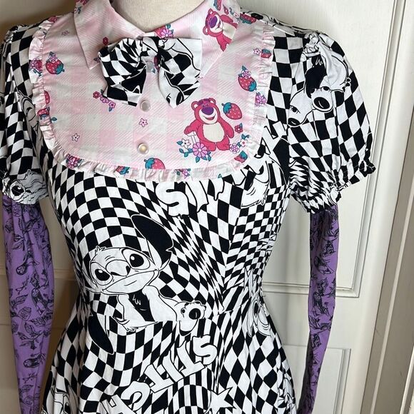 Disney Lilo & Stitch/Nightmare before Xmas Colab Warped Checkered Bowtie Dress P - Picture 2 of 8